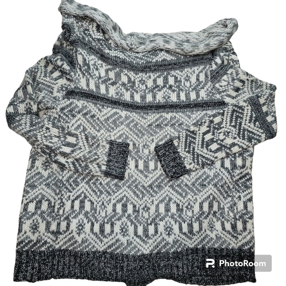 TOBI Oversized Nordic Print Cascade Open Front Cardigan in Small - Picture 5 of 11